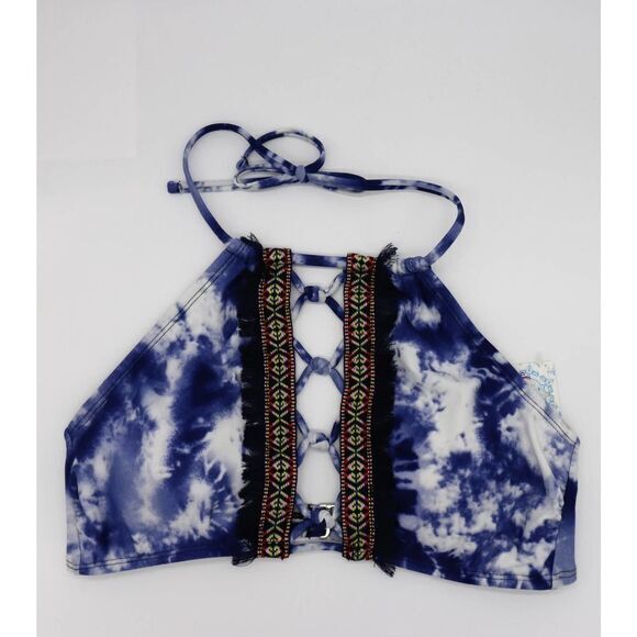 NEW Altar'd State High Neck Tie-dye bikini top, Blue, Medium - Picture 3 of 9